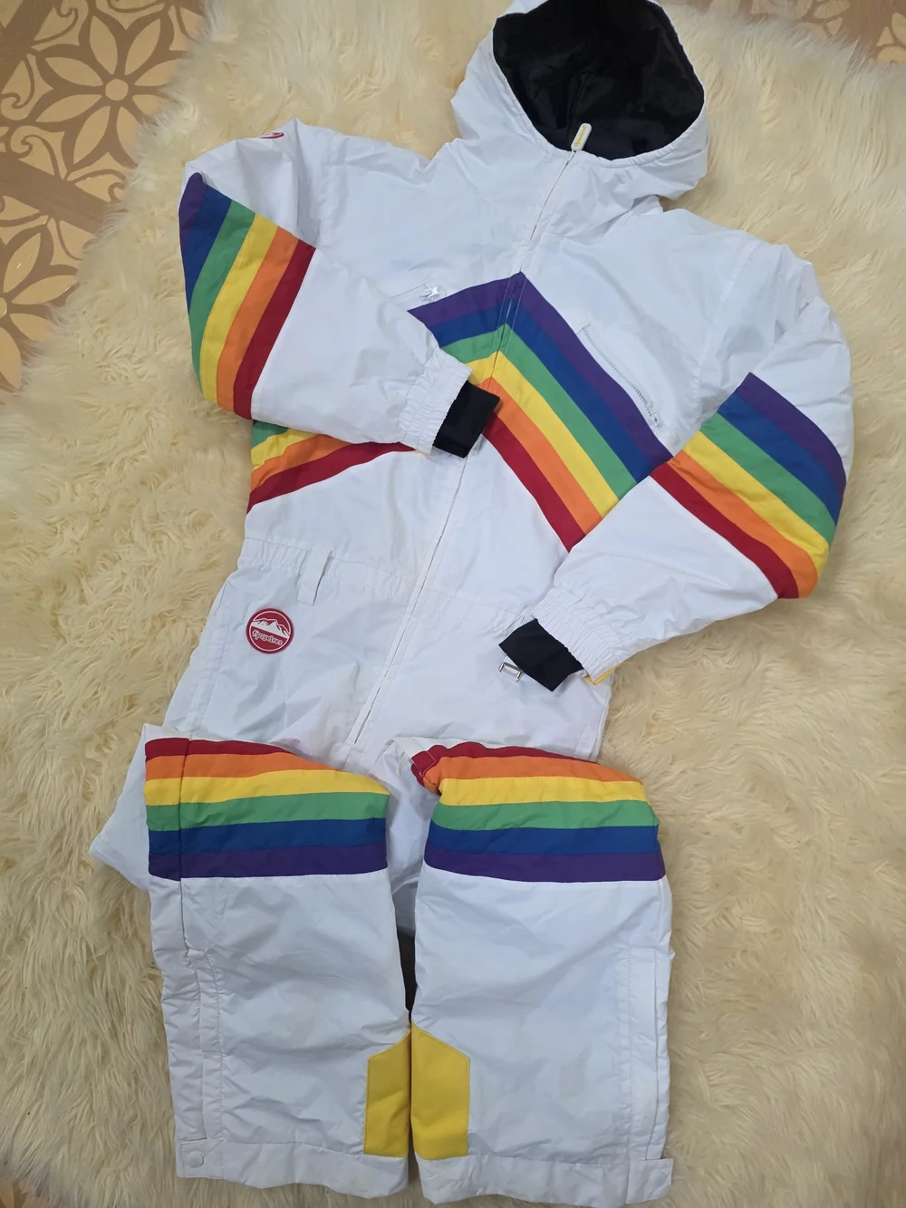 Men's Size Medium Tipsy Elves Ski Snowboard Rainbow One-Piece Snowsuit Onesie